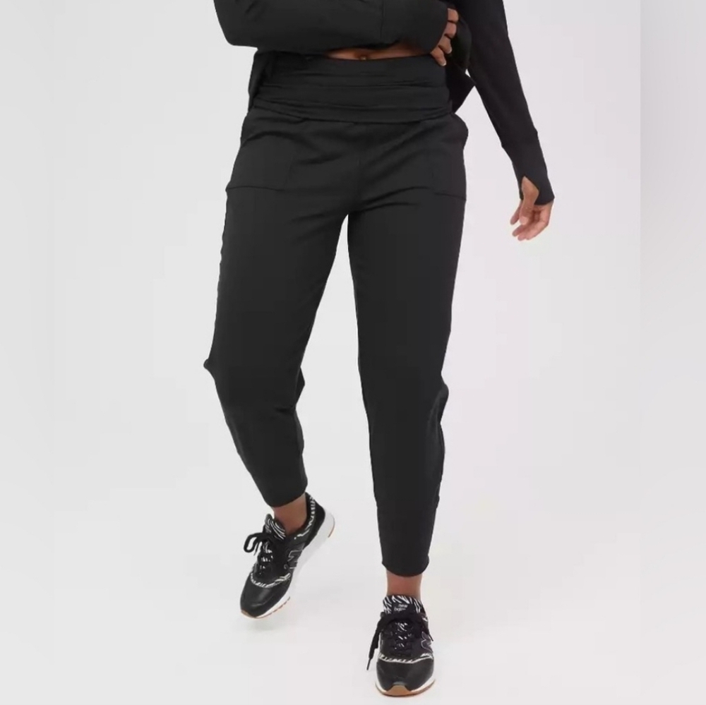 Offline by Aerie The Hugger Jogger Pants Black Fold Over Waist